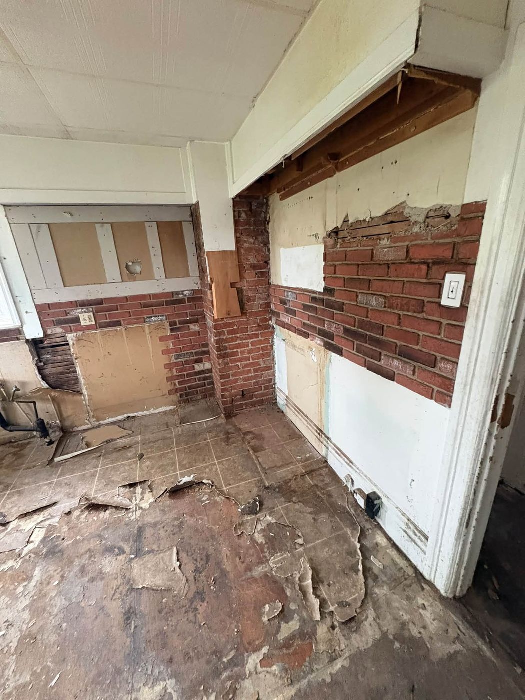 Kitchen gutted down to the brick